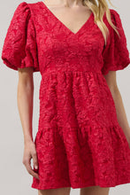 Load image into Gallery viewer, Red Jacquard Tiered Mini Dress