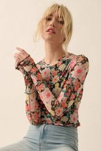 Load image into Gallery viewer, Floral Mesh Lettuce-Edge Thumbhole Top