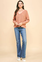 Load image into Gallery viewer, Prairie Pink Ribbed V-neck Sweater
