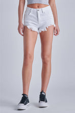Load image into Gallery viewer, White Super Soft Destroyed High Rise Frayed Jean Shorts by Hidden
