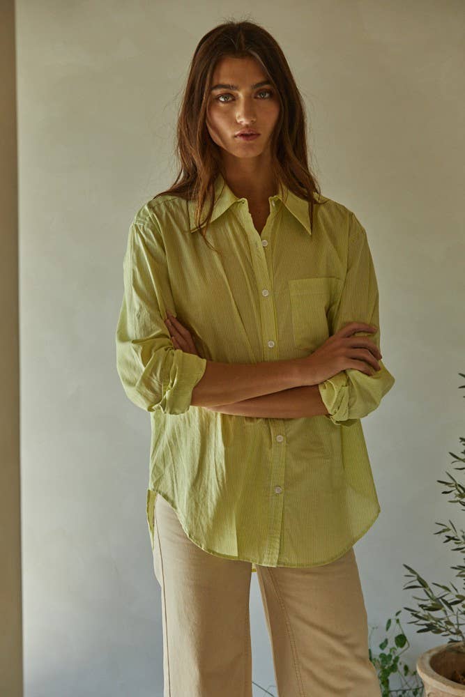 Woven Cotton Striped Button Down Shirt