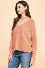 Load image into Gallery viewer, Prairie Pink Ribbed V-neck Sweater
