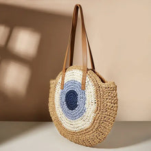Load image into Gallery viewer, Straw Bag Evil Eye Tote Handbag

