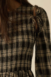 Plaid Flannel Smocked Bubble Mini Dress