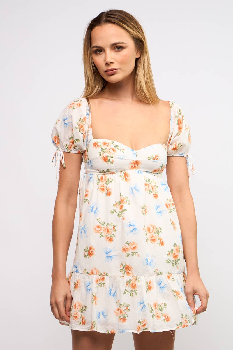 SWEETHEART NECK SHORT PUFF SLEEVE MINI DRESS