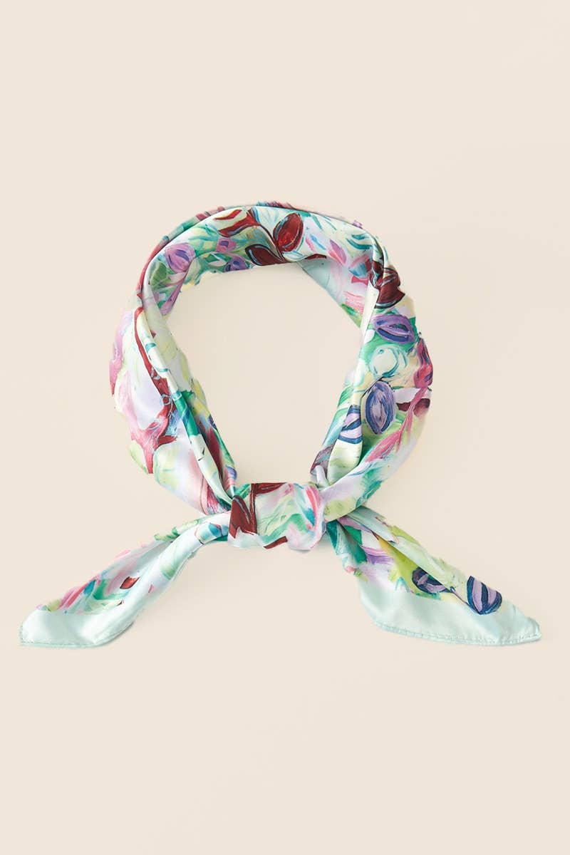 Mint Floral Print Square Scarf