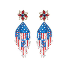 Load image into Gallery viewer, July Fourth Seed Bead Tassel Earrings
