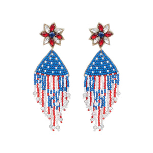 July Fourth Seed Bead Tassel Earrings