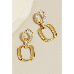 Pave Hoop And Square Dangle Earrings