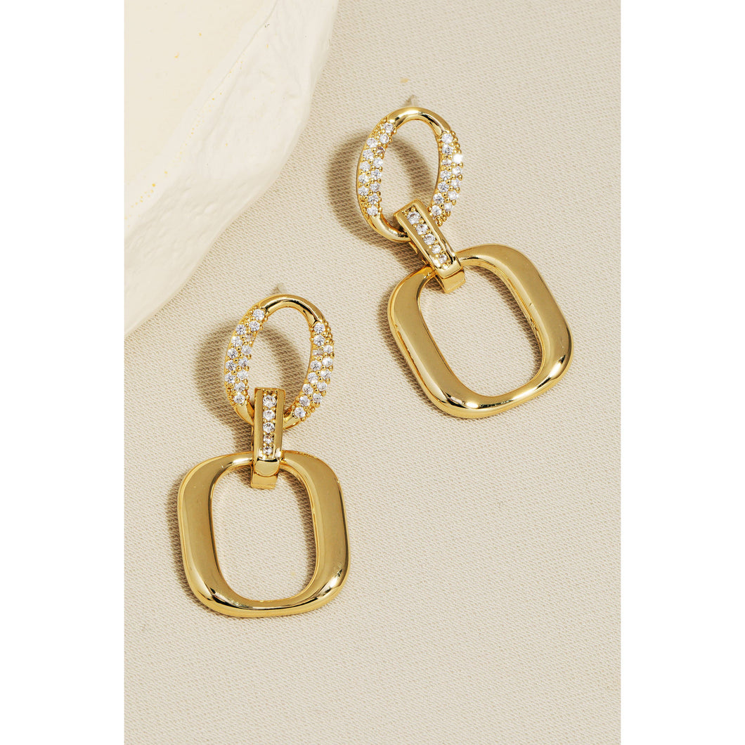 Pave Hoop And Square Dangle Earrings
