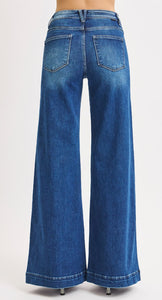 Risen Mid Rise Wide Leg Front Button Pocket - 21066 Dark Wash