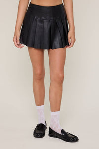 Vegan Leather Pleated Mini Skirt with Hidden Shorts from Sky to Moon