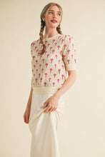 Load image into Gallery viewer, FLORAL PATTERN SHORT SLEEVE SWEATER
