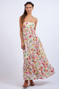 FLORAL OPEN BACK TIE TUBE MAXI DRESS