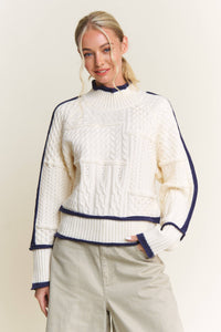 Cable-Knit with Piping Sweater