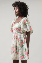Load image into Gallery viewer, Peony Floral Eyelet Sonora Bubble Sleeve Babydoll Dress
