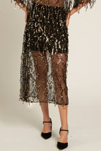 Load image into Gallery viewer, Sheer Midi Mesh Skirt with Sequin and Fringe
