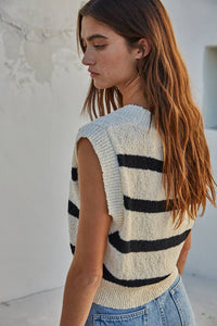 Striped Knit Sweater V-Neck Sleeveless Vest Top