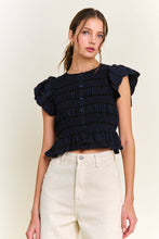 Load image into Gallery viewer, Navy Textured Button Front Blouse Top
