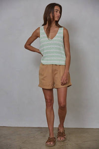 W2047 | Knit Sweater Cotton Striped V-Neck Sleeveless Top