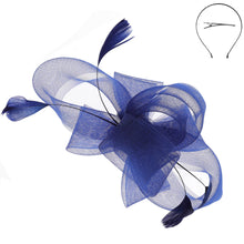 Load image into Gallery viewer, Large Organza Bow w/ Feathers Fascinator Headband
