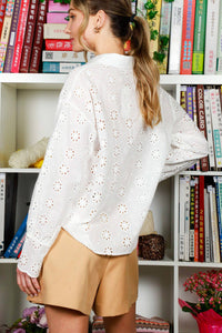 Embroidered Eyelet 100%Cotton Button Down Shirt