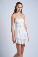 Load image into Gallery viewer, SOLID HOOK&amp;EYES LAYERED FLORAL LACE MINI DRESS
