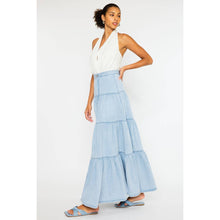 Load image into Gallery viewer, Tiered Denim Maxi Skirt - Light Wash
