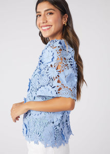 Marty 3-D Lace Flower Blouse Top by Abbey Glass