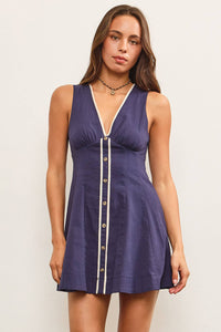 White Linen Button Front Mini Dress