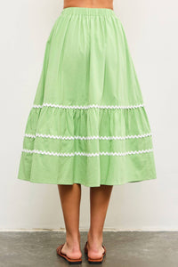 Apple Green Midi Skirt with Ric Rac Trim
