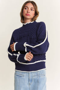 Cable-Knit with Piping Sweater