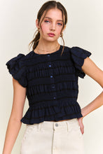 Load image into Gallery viewer, Navy Textured Button Front Blouse Top
