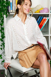 Embroidered Eyelet 100%Cotton Button Down Shirt
