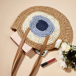 Straw Bag Evil Eye Tote Handbag