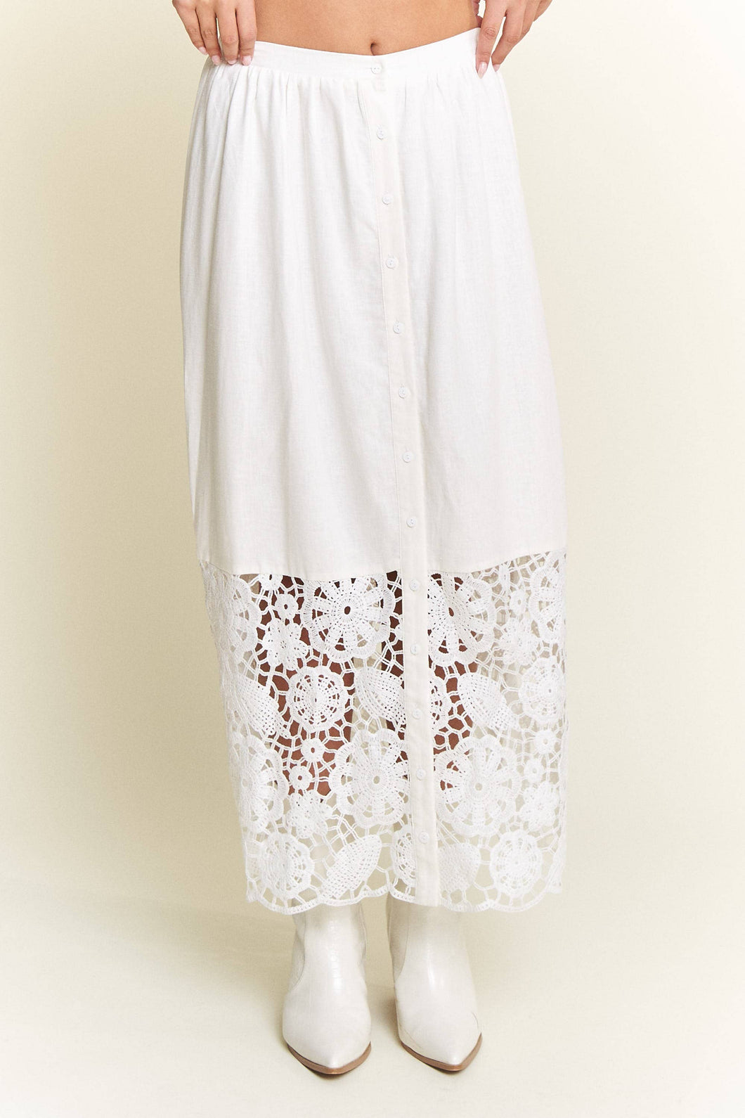 Lace Detail Button Down Long Skirt