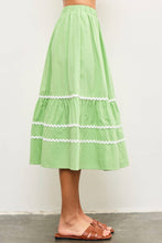 Load image into Gallery viewer, Apple Green Midi Skirt with Ric Rac Trim
