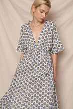 Load image into Gallery viewer, Printed V-Neck Kimono Sleeve Midi Dress with Lurex Detail
