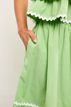 Load image into Gallery viewer, Apple Green Midi Skirt with Ric Rac Trim
