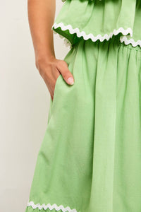 Apple Green Midi Skirt with Ric Rac Trim