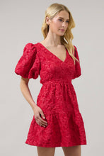 Load image into Gallery viewer, Red Jacquard Tiered Mini Dress
