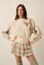 Load image into Gallery viewer, Butterfly Jacquard-Knit Cropped Turtleneck Sweater
