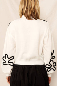 Floral Outline Mock Neck Sweater