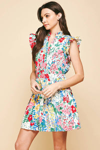 Floral Cotton Mini Dress with Flutter Sleeves