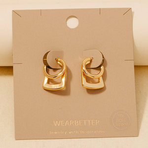 Gold Dipped Hoop And Square Layered Hoop Earrings