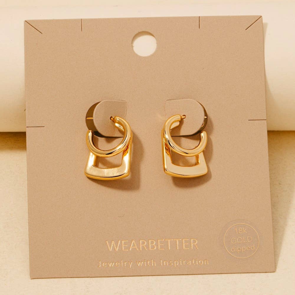 Gold Dipped Hoop And Square Layered Hoop Earrings