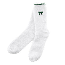 Load image into Gallery viewer, Cozy Socks in Ornament - White with Green Bow
