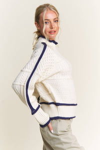 Cable-Knit with Piping Sweater