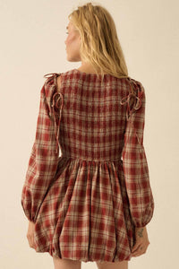 Plaid Flannel Smocked Bubble Mini Dress