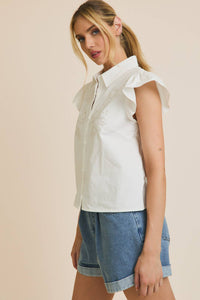 White Embroidered Ruffle Sleeve Blouse